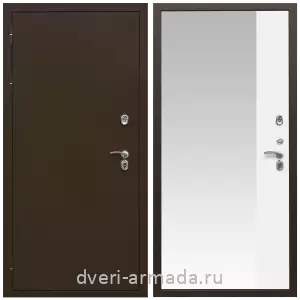 С зеркалом, Дверь входная уличная в дом Армада Термо Молоток коричневый/ МДФ 16 мм ФЛЗ Панорама-1 Белый матовый